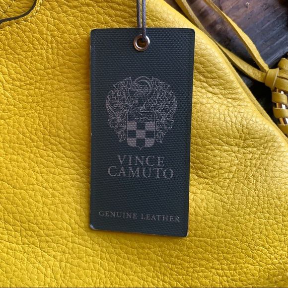 vince camuto yellow leather bucket bag wave design NWT sulfur Nordstrom purse - Picture 4 of 7